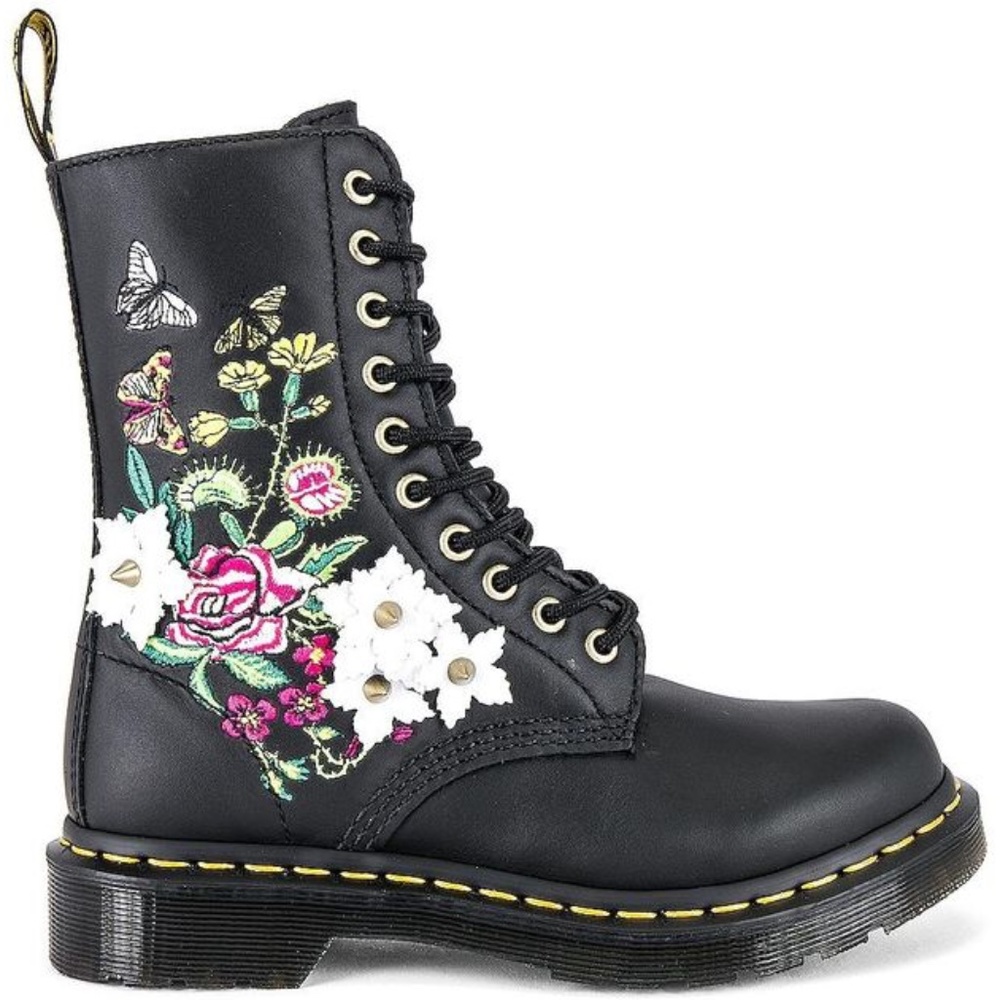 Dr. Martens Women's 1490 Floral Bloom Leather Vonda Butterfly Mid-Calf Black